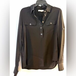 Black Button-Up long sleeve silk driver Women's Top